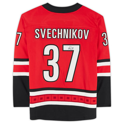 C.Hurricanes #37 Andrei Svechnikov Fanatics Authentic Autographed Fanatics Breakaway Jersey Red Stitched American Hockey Jerseys - Main View
