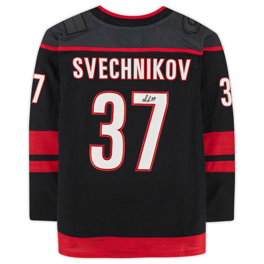 C.Hurricanes #37 Andrei Svechnikov Fanatics Authentic Autographed Jersey Black Stitched American Hockey Jerseys - Main View