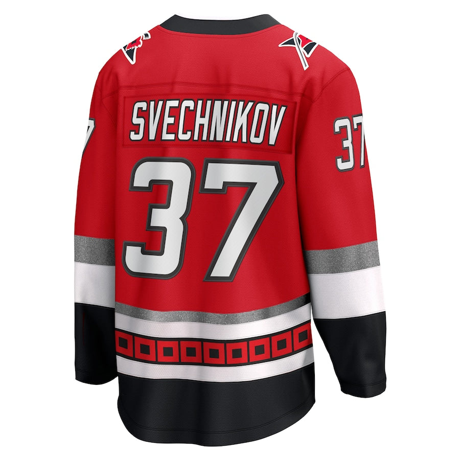 C.Hurricanes #37 Andrei Svechnikov Fanatics Branded 25th Anniversary Premier Breakaway Player Jersey Red Stitched American Hockey Jerseys - Main View