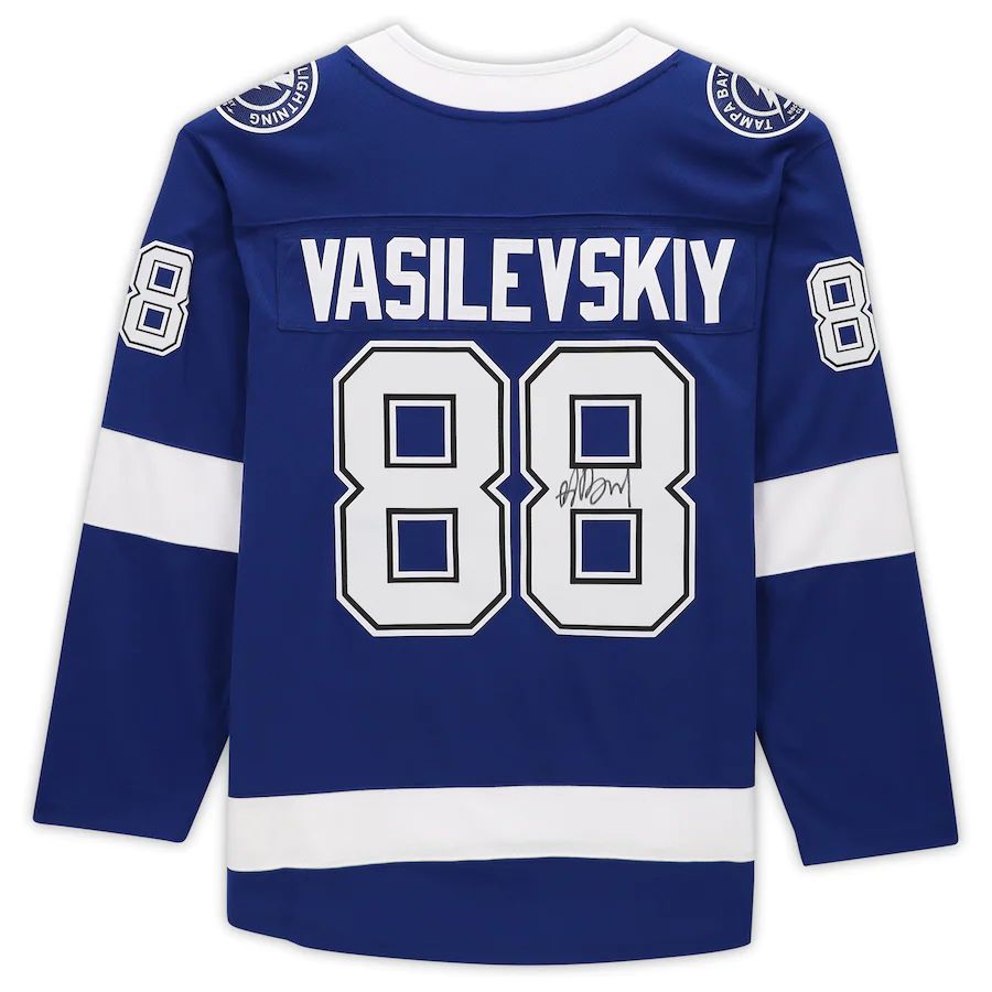 TB.Lightning #88 Andrei Vasilevskiy Fanatics Authentic Autographed Breakaway Jersey Blue Stitched American Hockey Jerseys - Main View