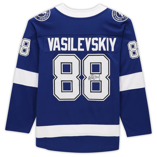 TB.Lightning #88 Andrei Vasilevskiy Fanatics Authentic Autographed Breakaway Jersey Blue Stitched American Hockey Jerseys - Main View
