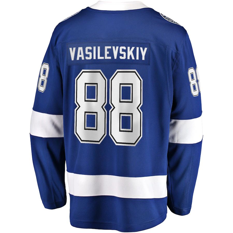 TB.Lightning #88 Andrei Vasilevskiy Fanatics Branded Home 2022 Stanley Cup Final Breakaway Player Jersey  Blue Stitched American Hockey Jerseys - Main View
