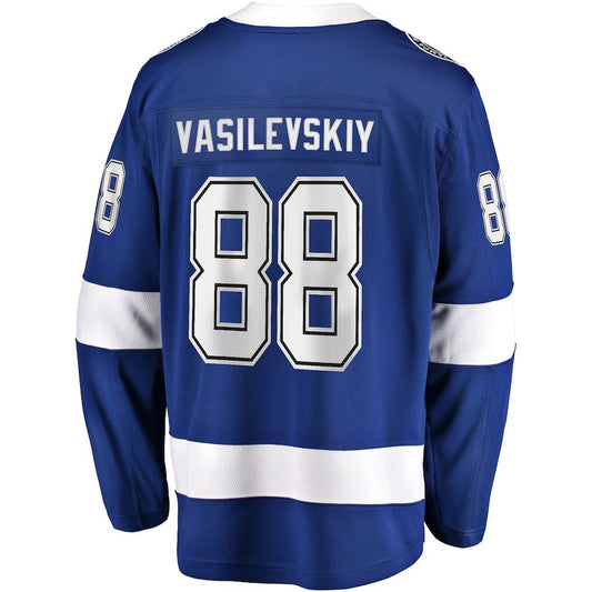 TB.Lightning #88 Andrei Vasilevskiy Fanatics Branded Home 2022 Stanley Cup Final Breakaway Player Jersey  Blue Stitched American Hockey Jerseys - Main View