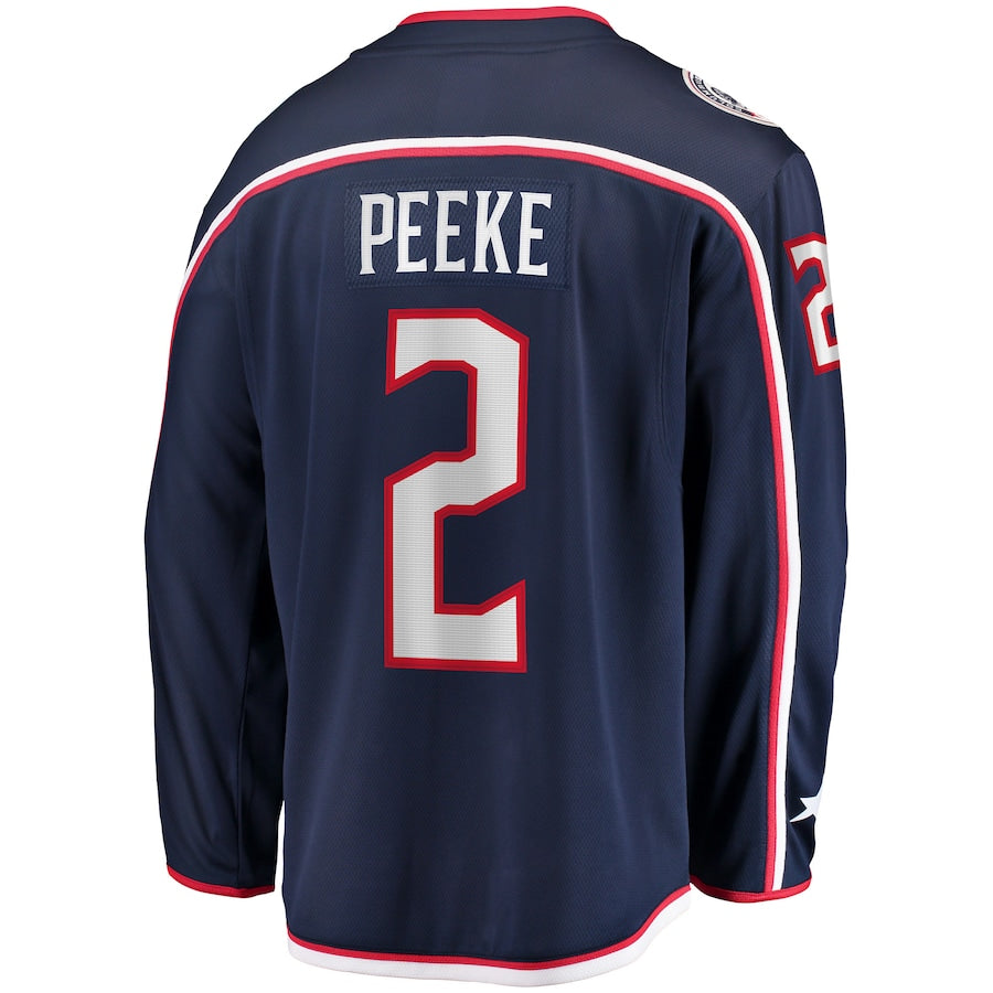 C.Blue Jackets #2 Andrew Peeke Fanatics Branded Home Breakaway Player Jersey Navy Stitched American Hockey Jerseys - Main View