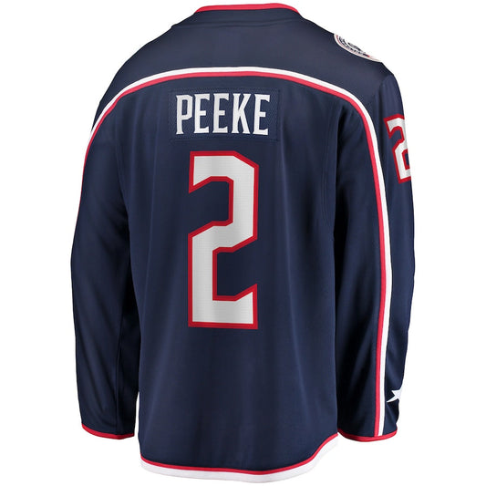 C.Blue Jackets #2 Andrew Peeke Fanatics Branded Home Breakaway Player Jersey Navy Stitched American Hockey Jerseys - Main View
