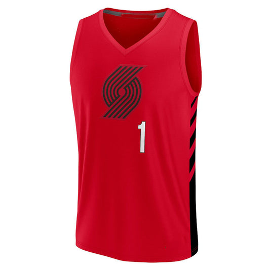 P.Trail Blazers #1 Anfernee Simons Fanatics Branded 2022-23 Fast Break Replica Jersey Red Statement Edition Stitched American Basketball Jersey - Main View