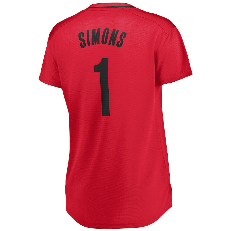P.Trail Blazers #1 Anfernee Simons Fanatics Branded Women's Fast Break Player Jersey Red Statement Edition Stitched American Basketball Jersey - Main View