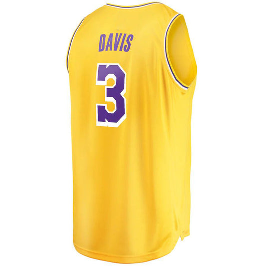 LA.Lakers #3 Anthony Davis Fanatics Branded 2019-20 Fast Break Replica Jersey Gold  Icon Edition Stitched American Basketball Jersey - Main View