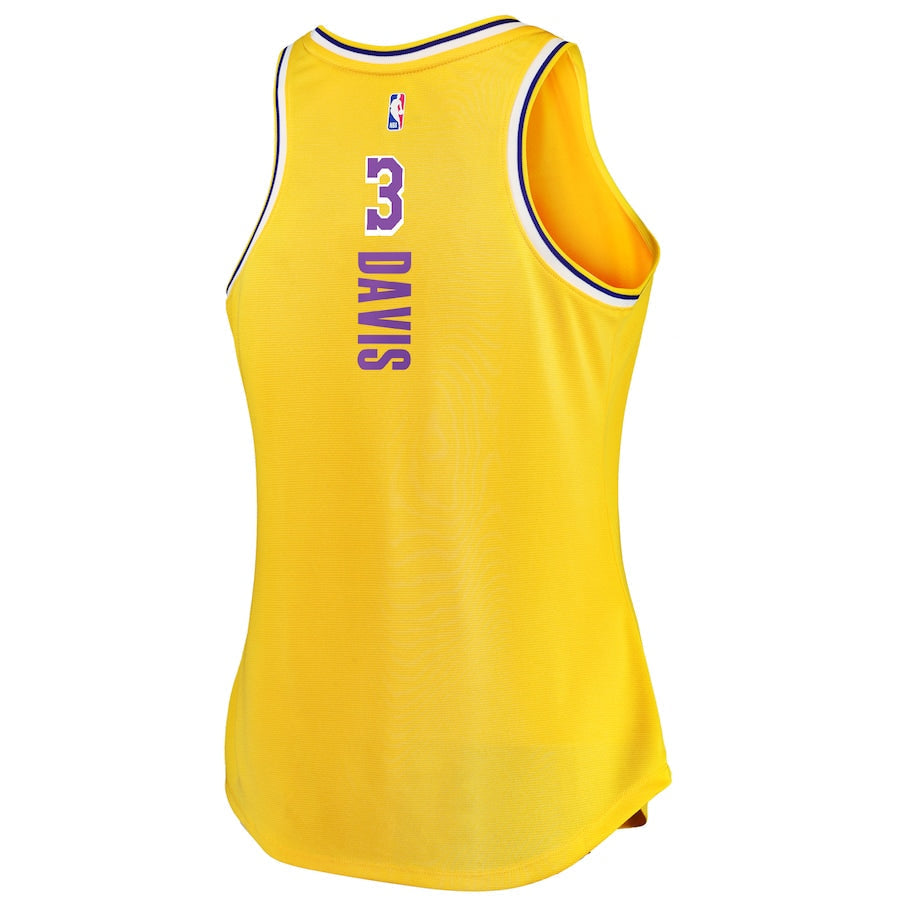 LA.Lakers #3 Anthony Davis Fanatics Branded Women's Fast Break Player Movement Jersey Tank Top Gold Stitched American Basketball Jersey - Main View