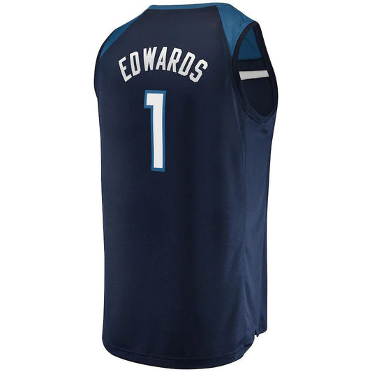 M.Timberwolves #1 Anthony Edwards Fanatics Branded  2021-22 Fast Break Replica Jersey Icon Edition Navy Stitched American Basketball Jersey - Main View