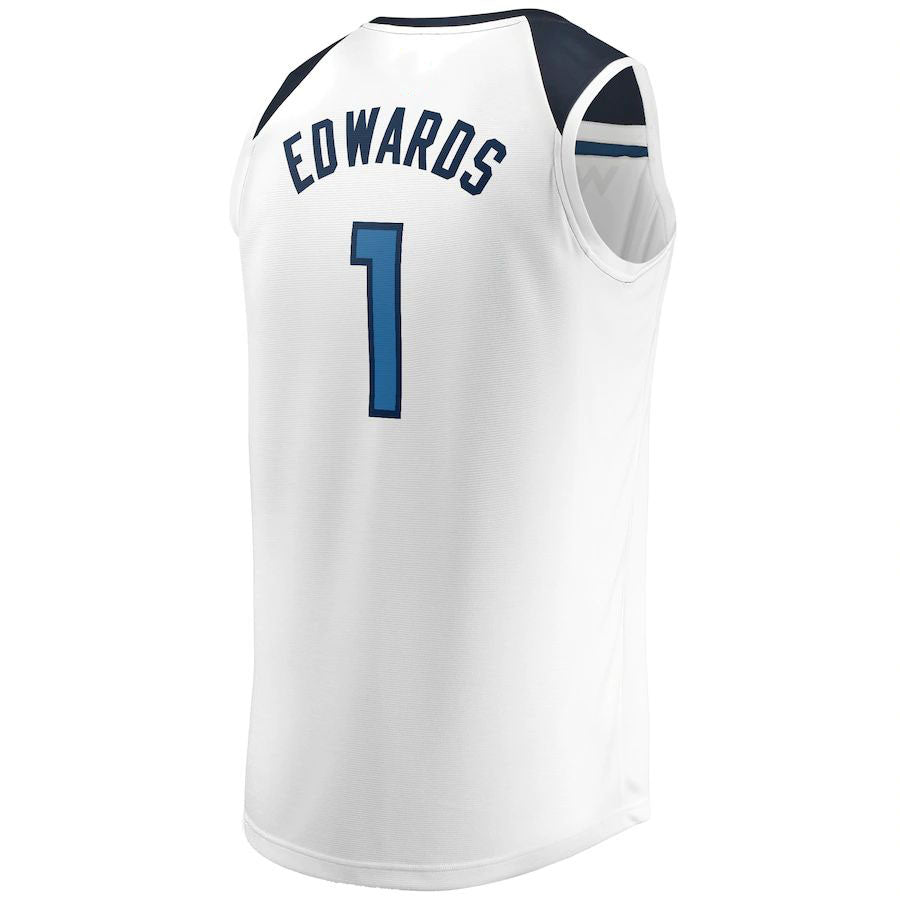 M.Timberwolves #1 Anthony Edwards Fanatics Branded 2022-23 Fast Break Replica Jersey White Association Edition Stitched American Basketball Jersey - Main View