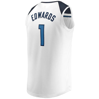 M.Timberwolves #1 Anthony Edwards Fanatics Branded 2022-23 Fast Break Replica Jersey White Association Edition Stitched American Basketball Jersey - Main View