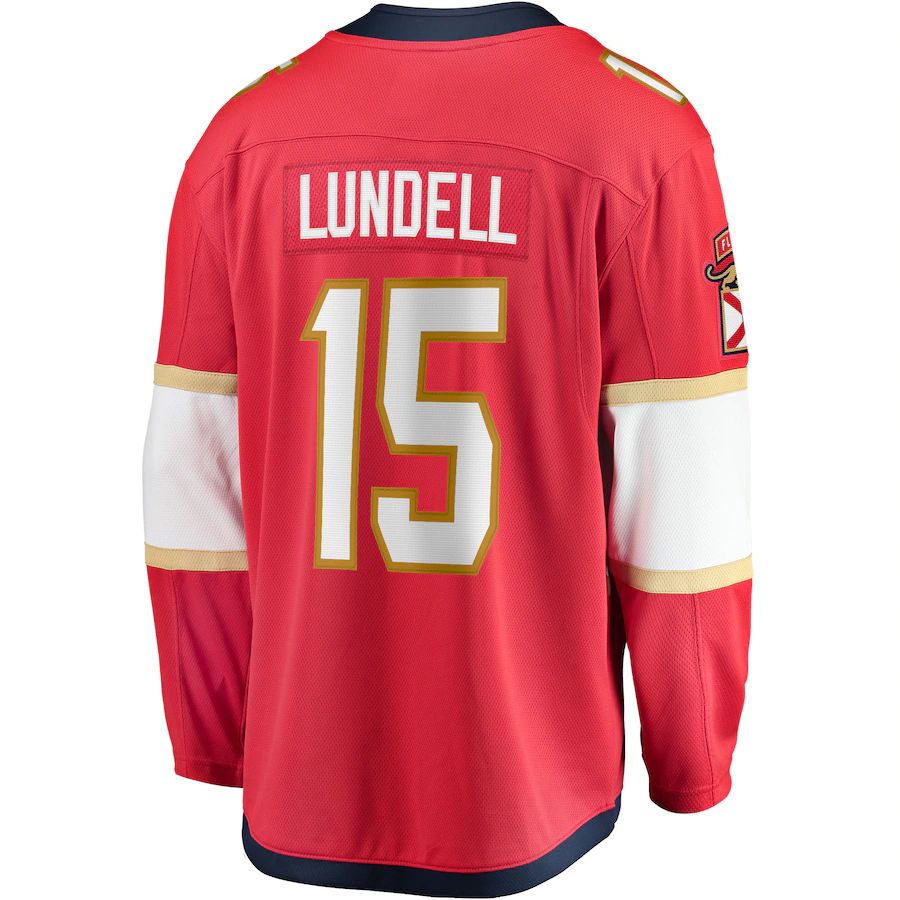 F.Panthers #15 Anton Lundell Fanatics Branded Home Breakaway Player Jersey  Red Stitched American Hockey Jerseys - Main View