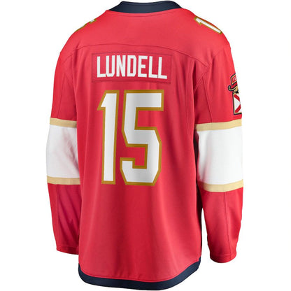 F.Panthers #15 Anton Lundell Fanatics Branded Home Breakaway Player Jersey  Red Stitched American Hockey Jerseys - Main View