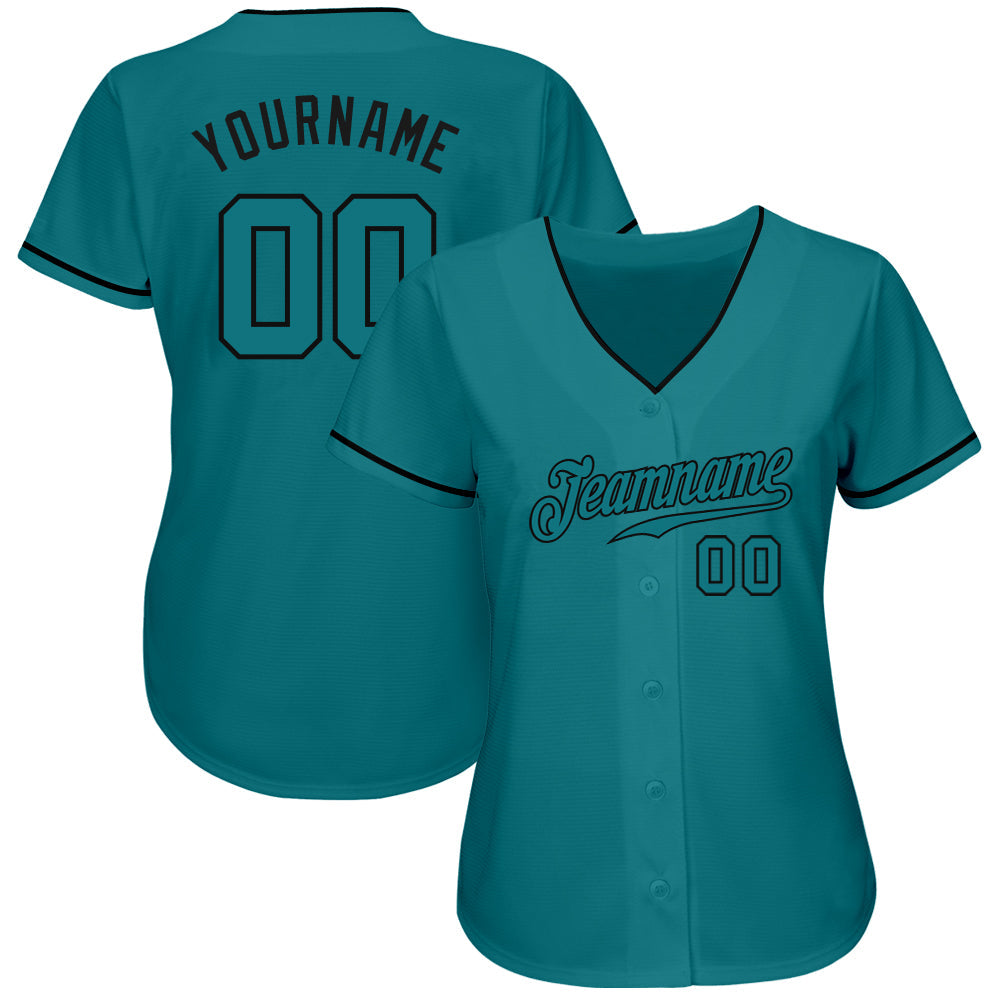 Custom Teal Teal-Black Authentic Baseball Jersey view 2