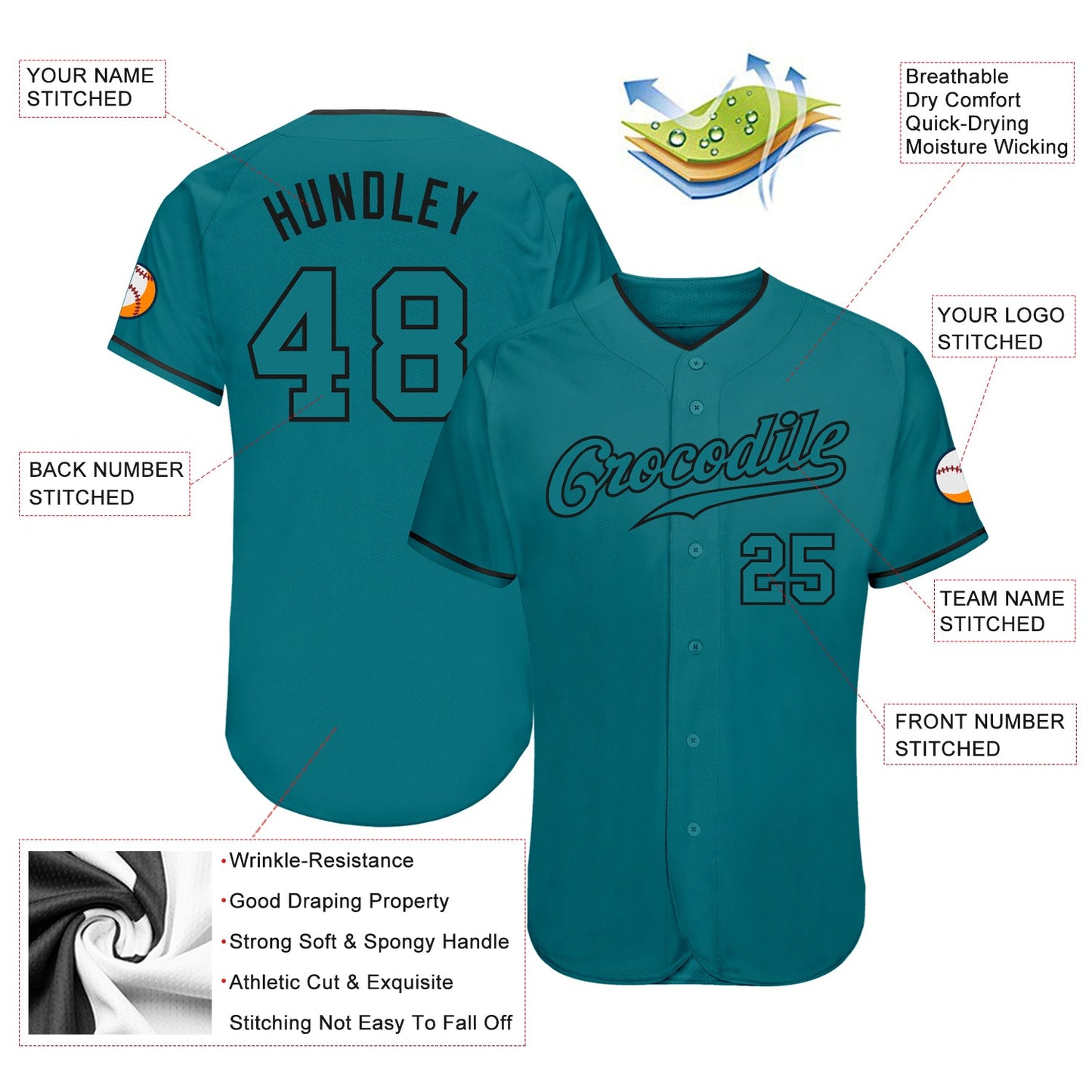 Custom Teal Teal-Black Authentic Baseball Jersey view 3