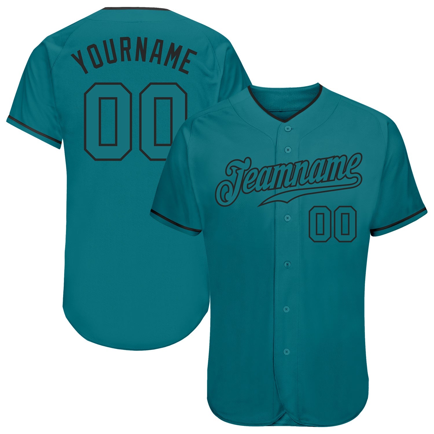 Custom Teal Teal-Black Authentic Baseball Jersey - Main View