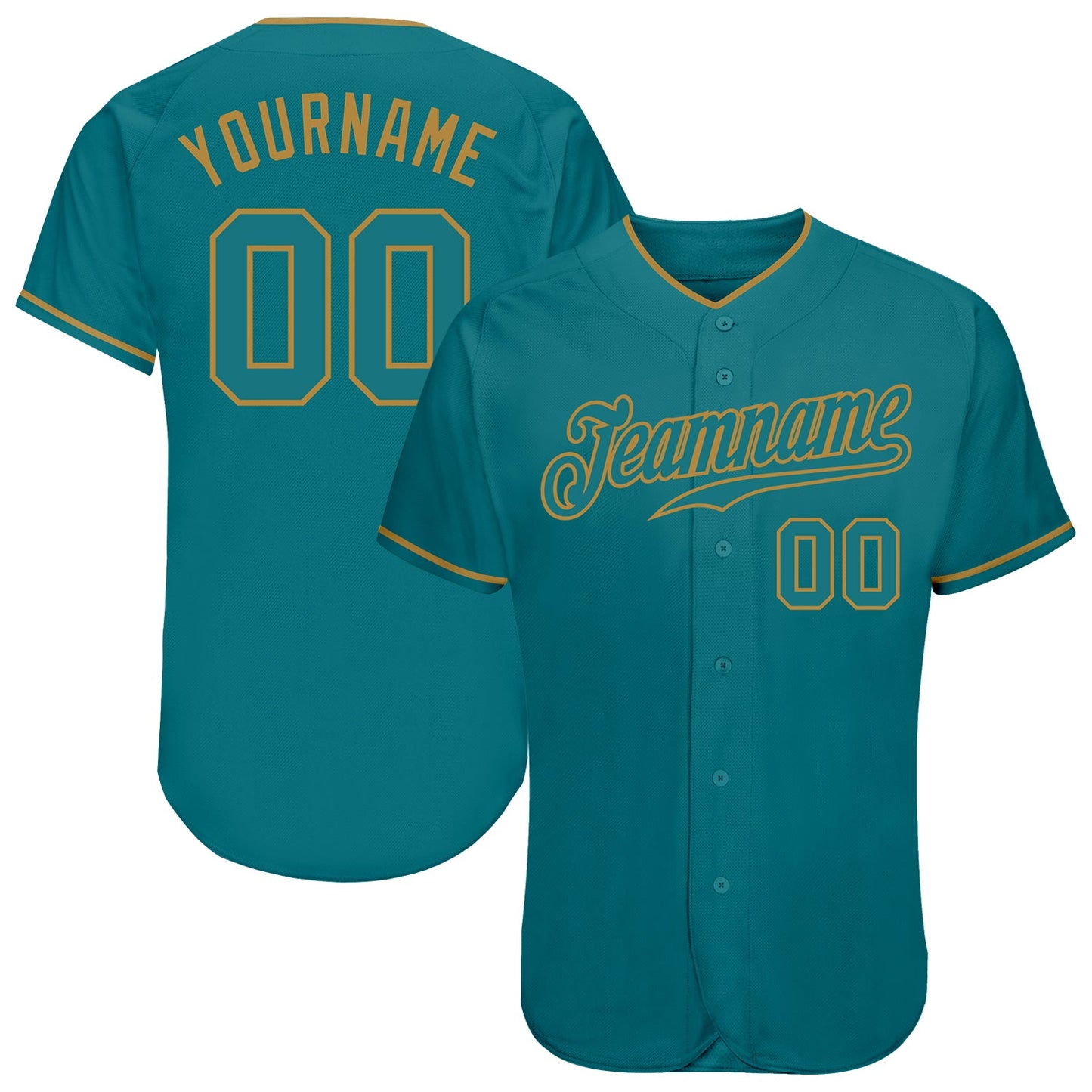 Custom Teal Teal-Old Gold Authentic Baseball Jersey - Main View