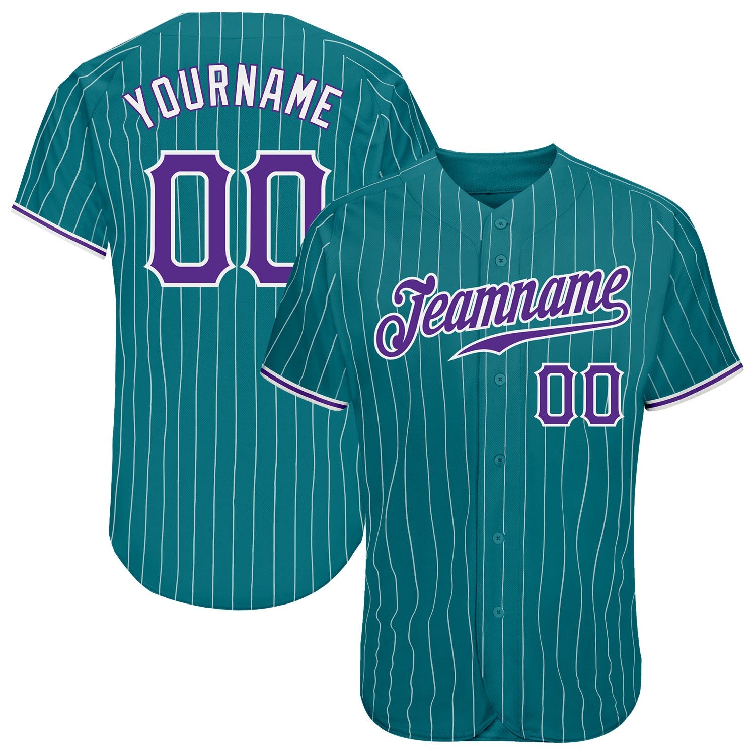 Custom Teal White Pinstripe Purple-White Authentic Baseball Jersey - Main View
