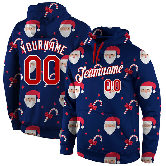 Custom Stitched Navy Red-White Christmas 3D Sports Pullover Sweatshirt Hoodie - Main View