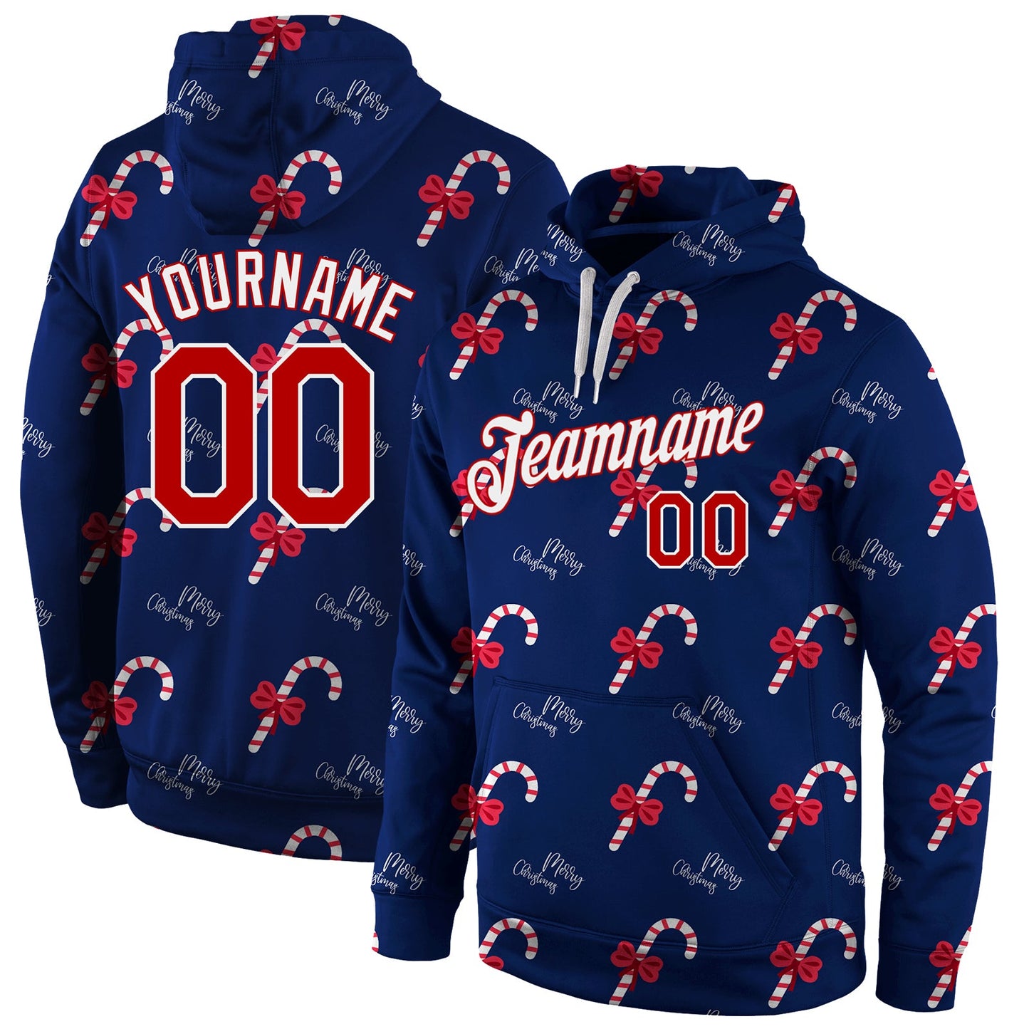 Custom Stitched Navy Red-White Christmas 3D Sports Pullover Sweatshirt Hoodie - Main View