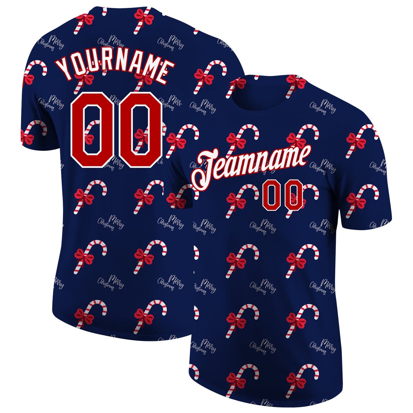 Custom Navy Red-White Christmas 3D Performance T-Shirt - Main View