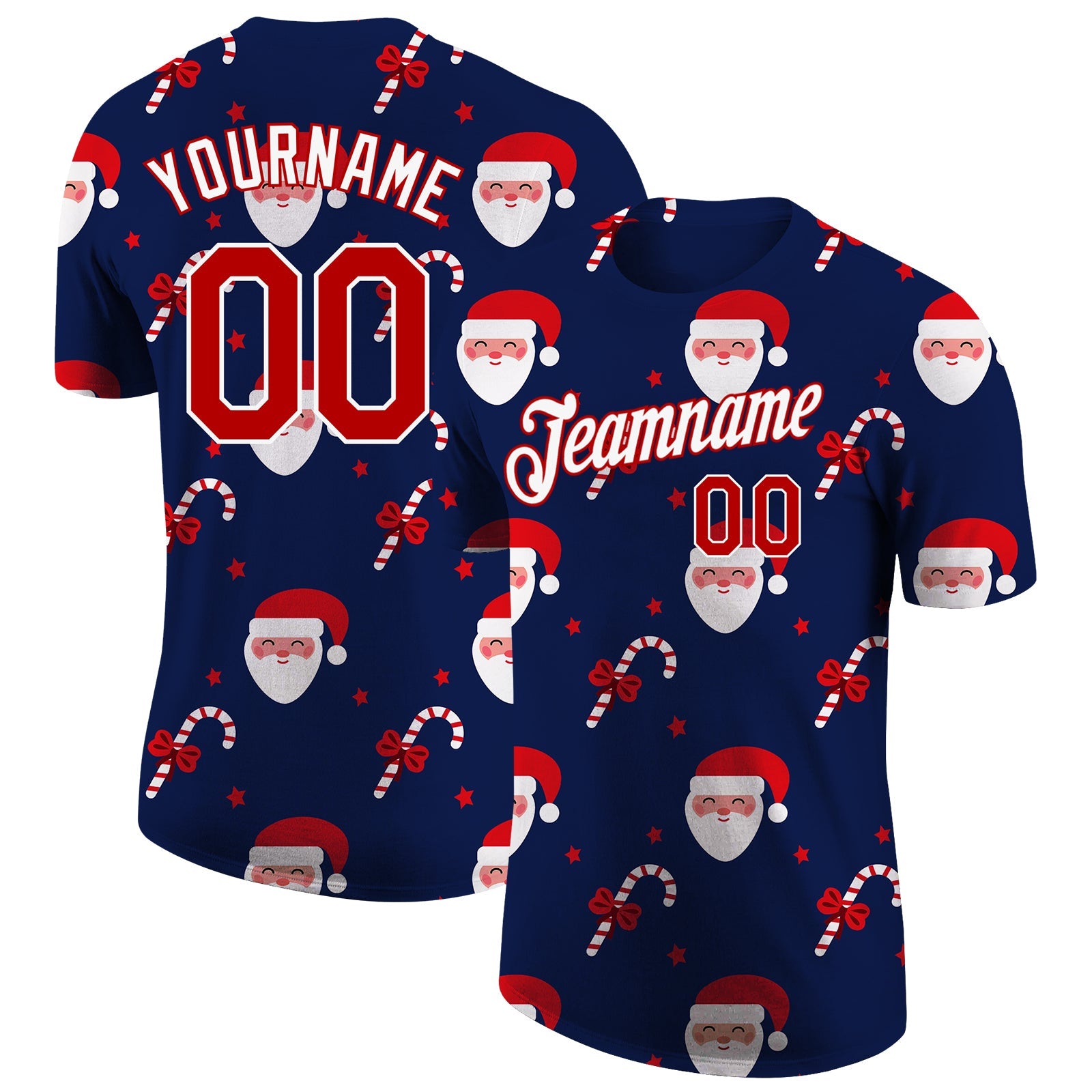 Custom Navy Red-White Christmas 3D Performance T-Shirt - Main View