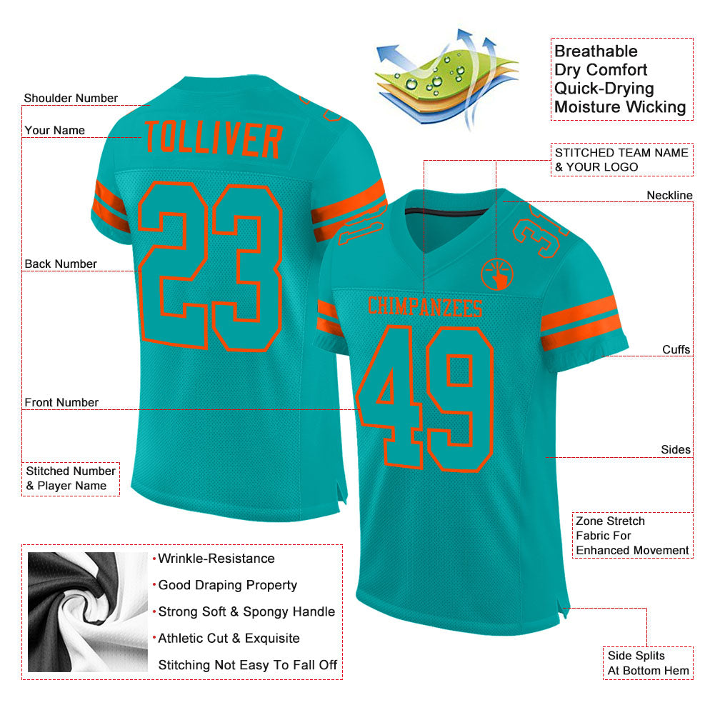 Custom Aqua Aqua-Orange Mesh Authentic Football Jersey view 2