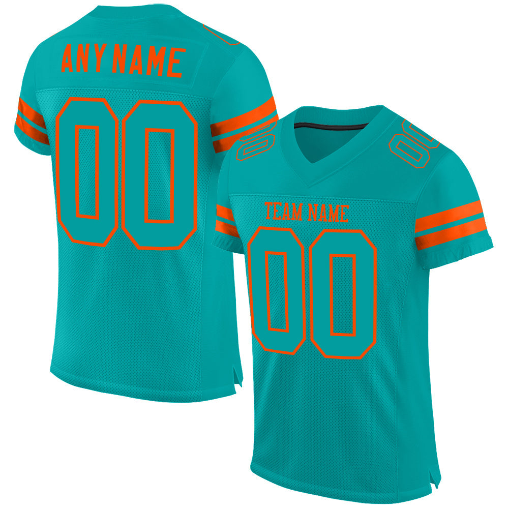 Custom Aqua Aqua-Orange Mesh Authentic Football Jersey - Main View