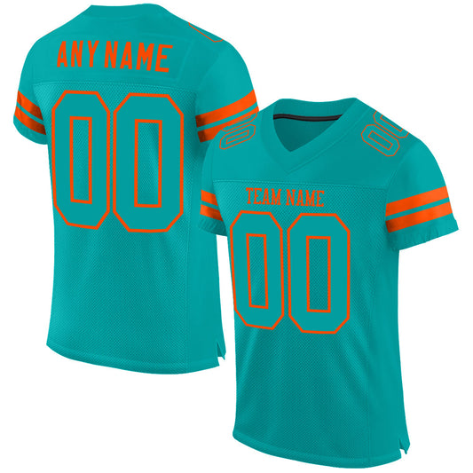 Custom Aqua Aqua-Orange Mesh Authentic Football Jersey - Main View
