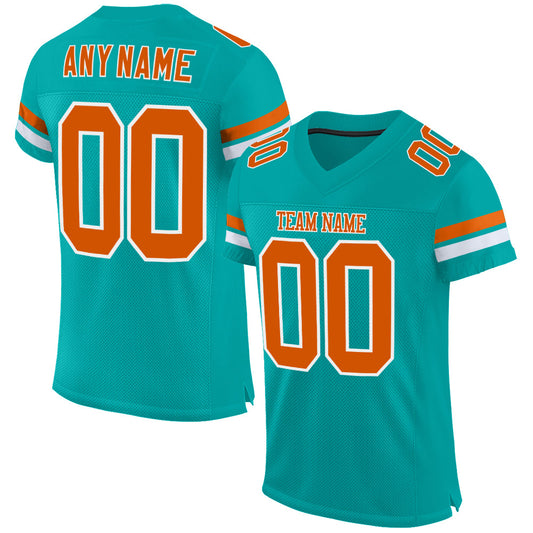 Custom Aqua Texas Orange-White Mesh Authentic Football Jersey - Main View