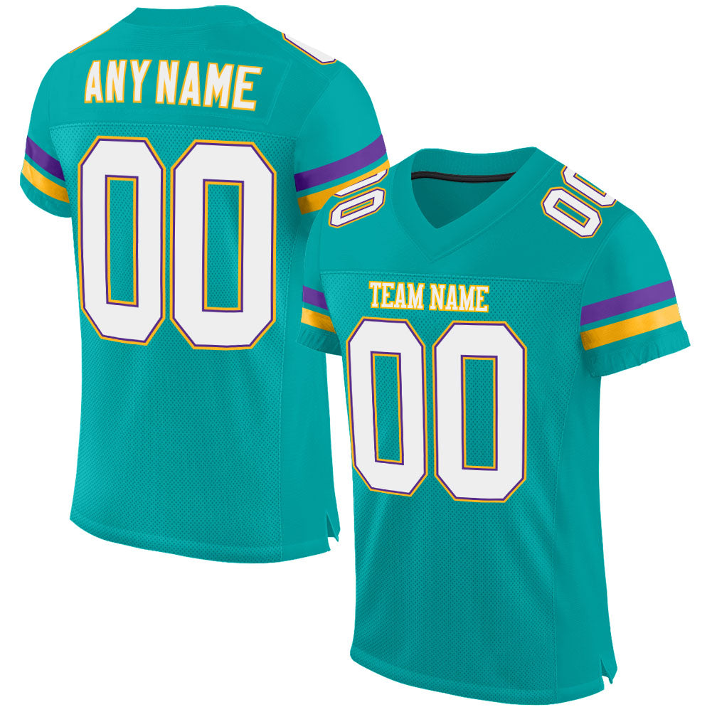 Custom Aqua White-Purple Mesh Authentic Football Jersey - Main View