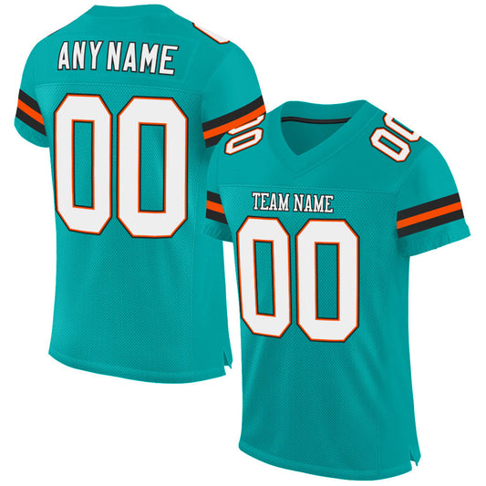 Custom Aqua White-Orange Mesh Authentic Football Jersey - Main View