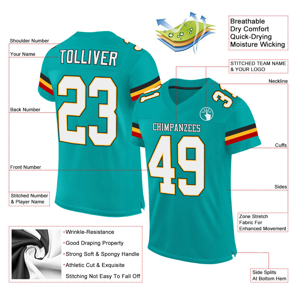 Custom Aqua White-Gold Mesh Authentic Football Jersey view 2