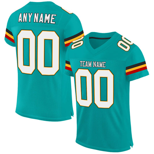 Custom Aqua White-Gold Mesh Authentic Football Jersey - Main View