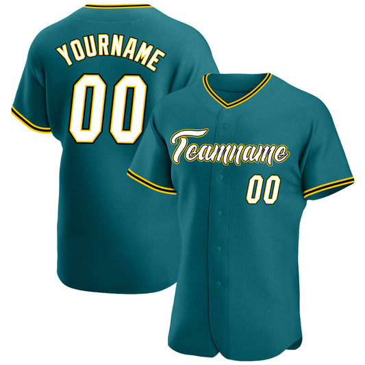 Custom Teal White-Gold Authentic Baseball Jersey - Main View
