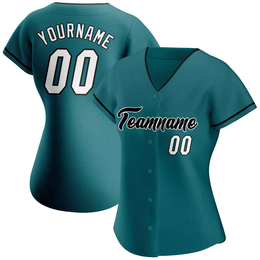 Custom Teal White-Black Authentic Baseball Jersey view 2