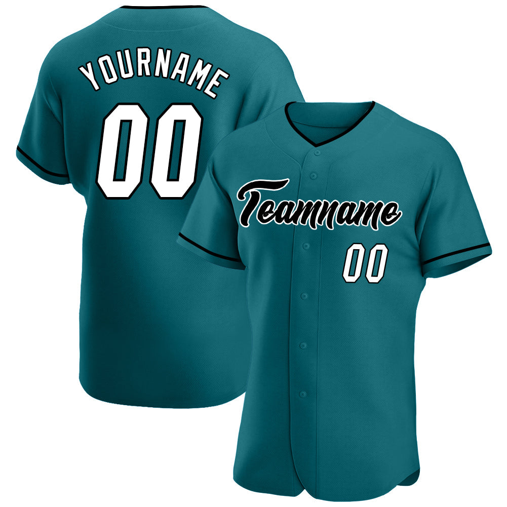 Custom Teal White-Black Authentic Baseball Jersey - Main View