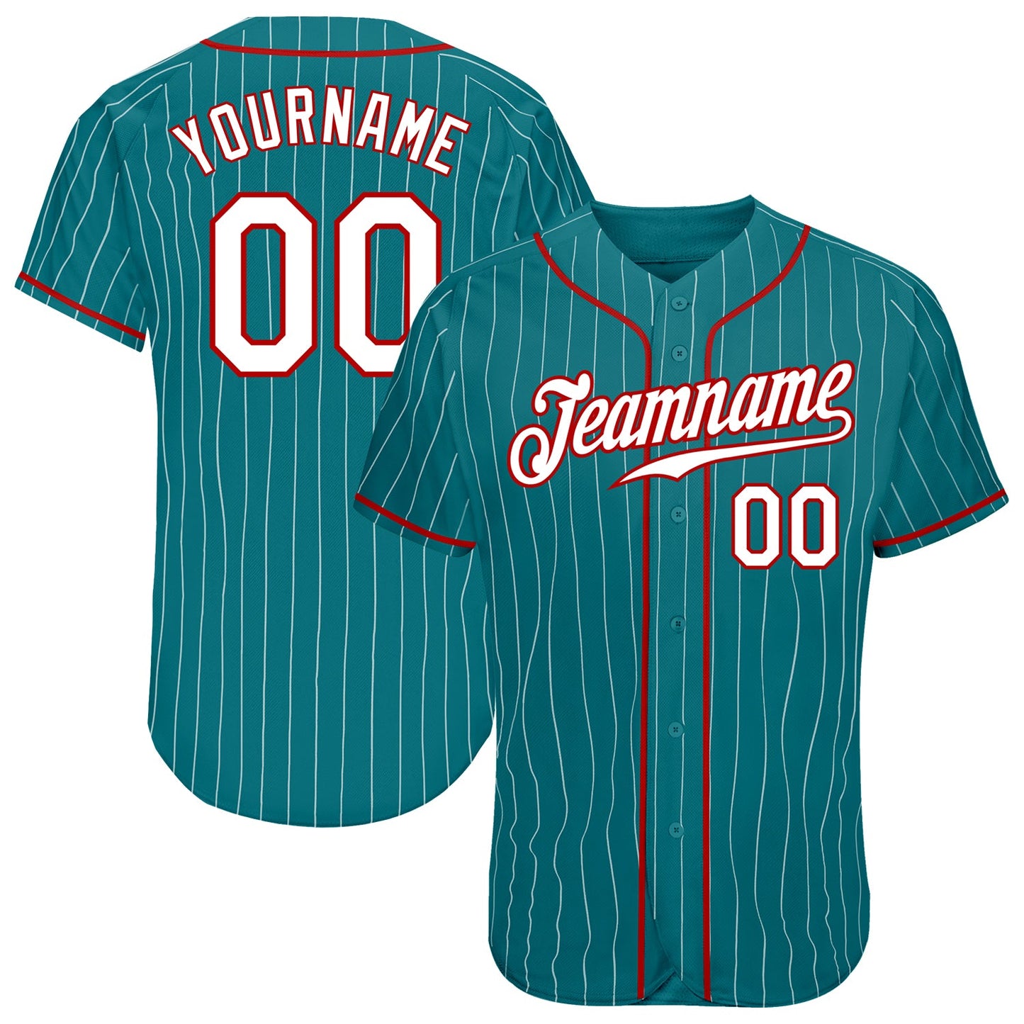 Custom Teal White Pinstripe White-Red Authentic Baseball Jersey - Main View