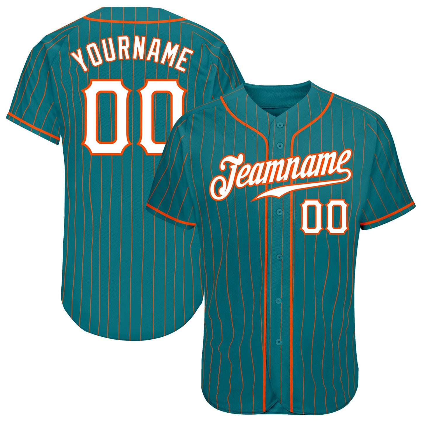 Custom Teal Orange Pinstripe White-Orange Authentic Baseball Jersey - Main View