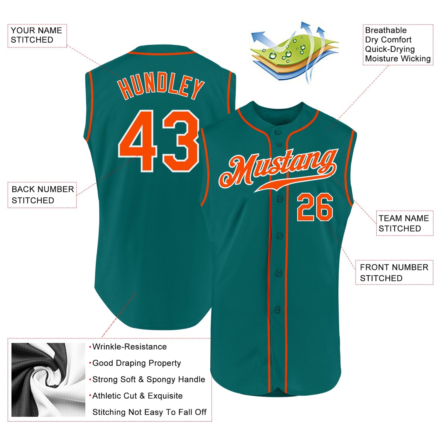 Custom Aqua Orange-White Authentic Sleeveless Baseball Jersey view 2