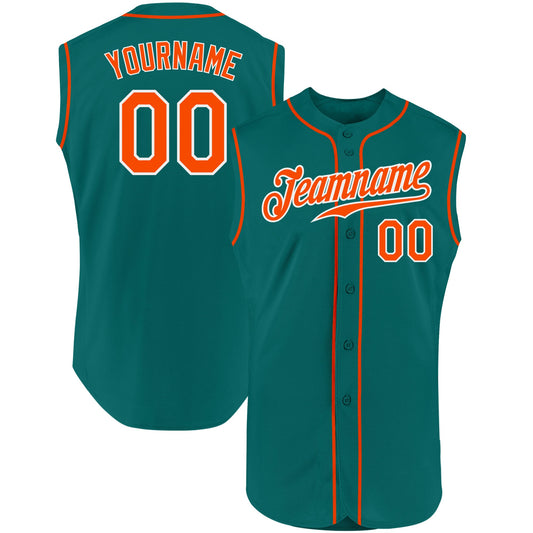 Custom Aqua Orange-White Authentic Sleeveless Baseball Jersey - Main View