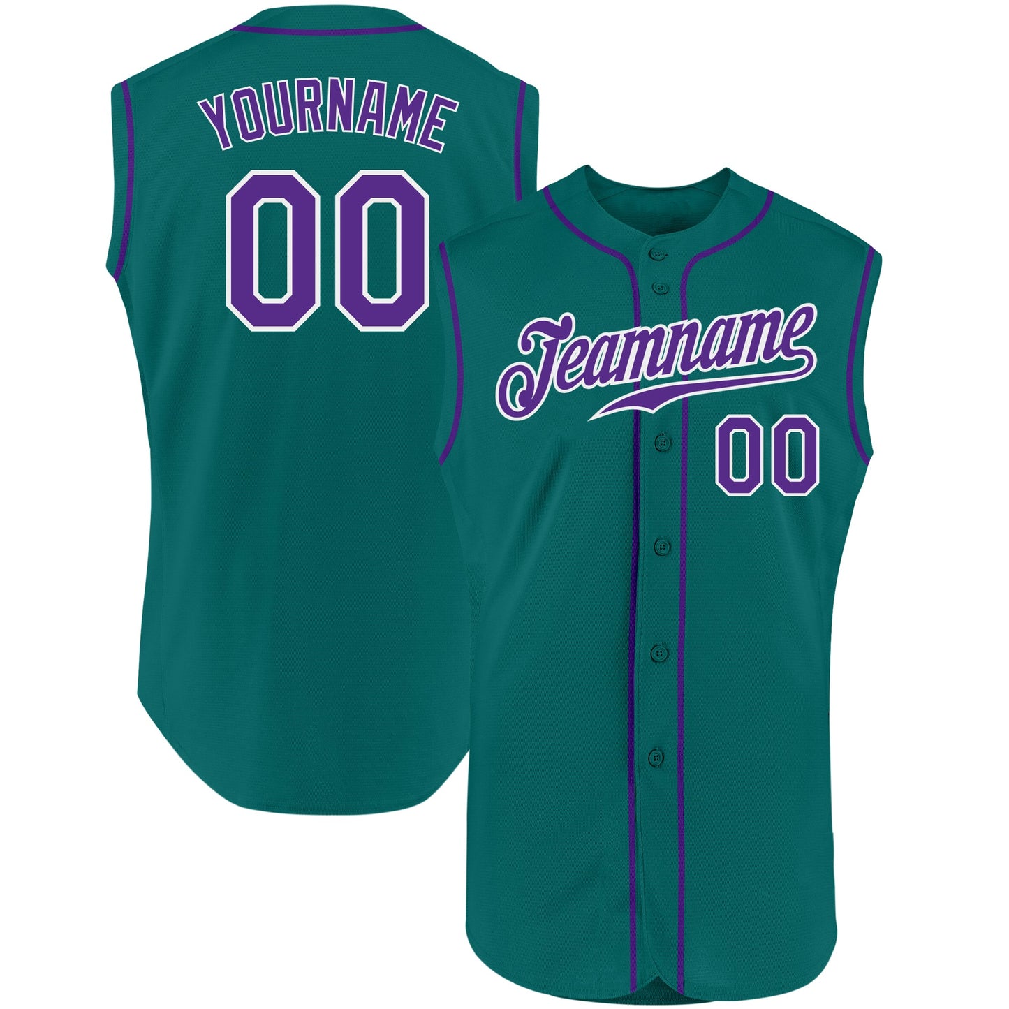 Custom Aqua Purple-White Authentic Sleeveless Baseball Jersey - Main View