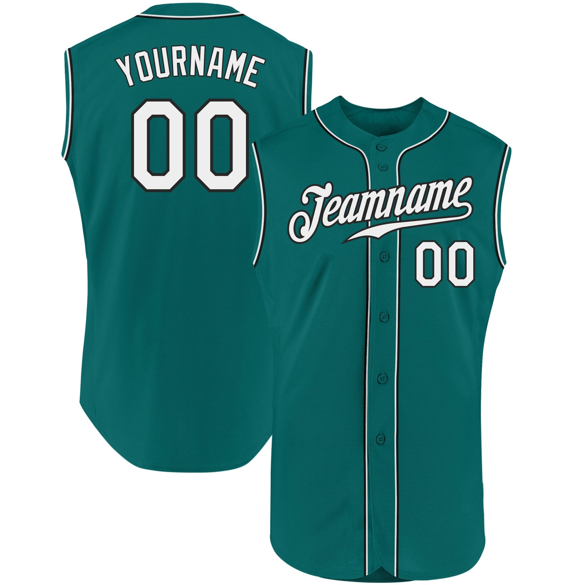 Custom Aqua White-Black Authentic Sleeveless Baseball Jersey - Main View