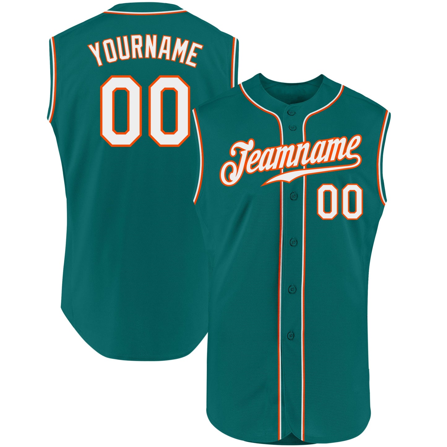 Custom Aqua White-Orange Authentic Sleeveless Baseball Jersey - Main View