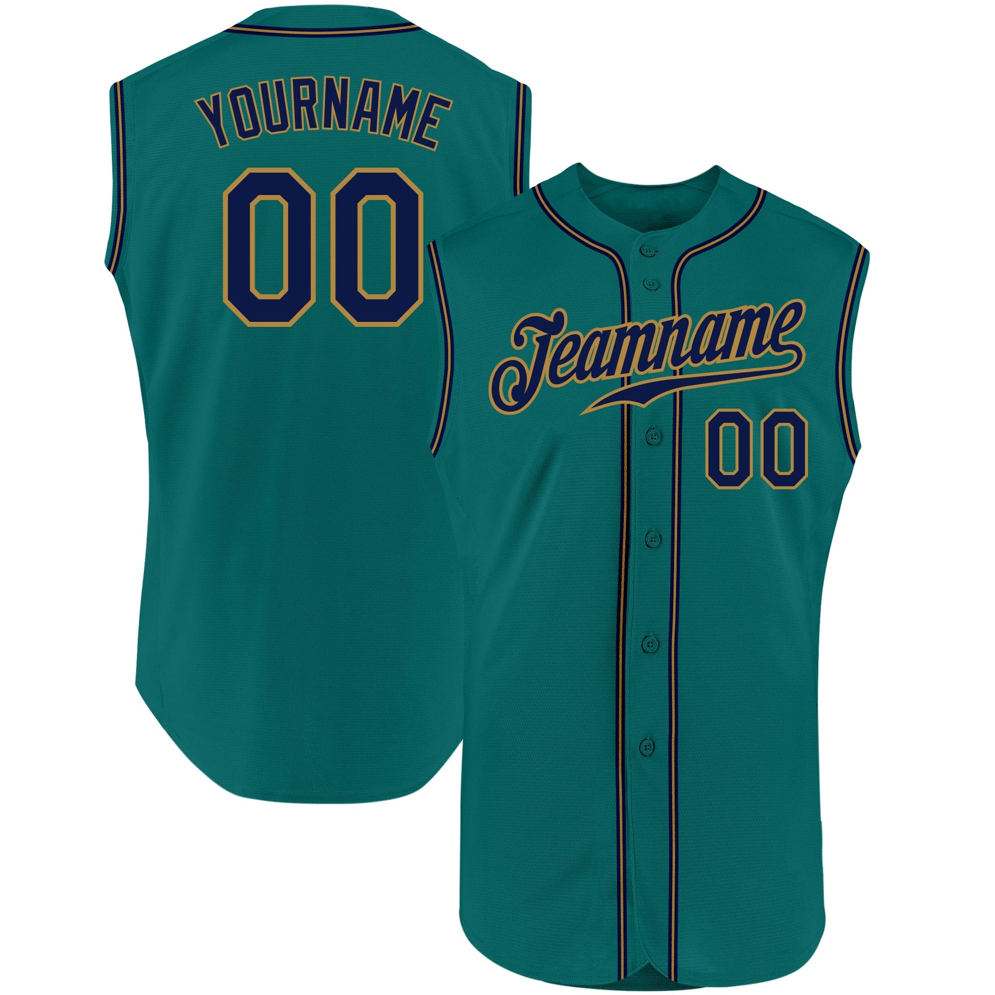 Custom Aqua Navy-Old Gold Authentic Sleeveless Baseball Jersey - Main View