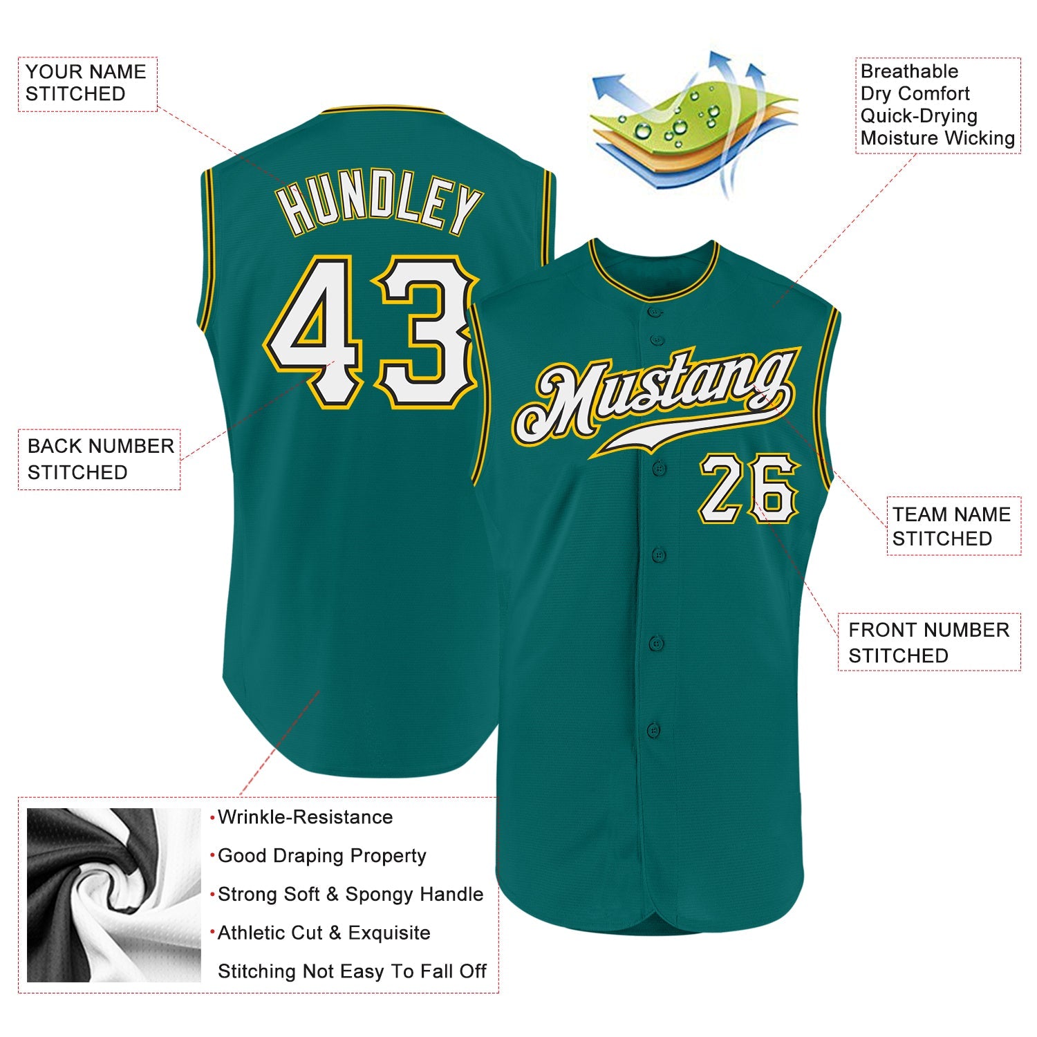Custom Aqua White-Gold Authentic Sleeveless Baseball Jersey view 2