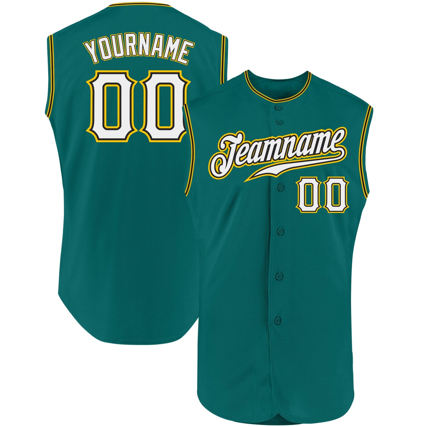 Custom Aqua White-Gold Authentic Sleeveless Baseball Jersey - Main View