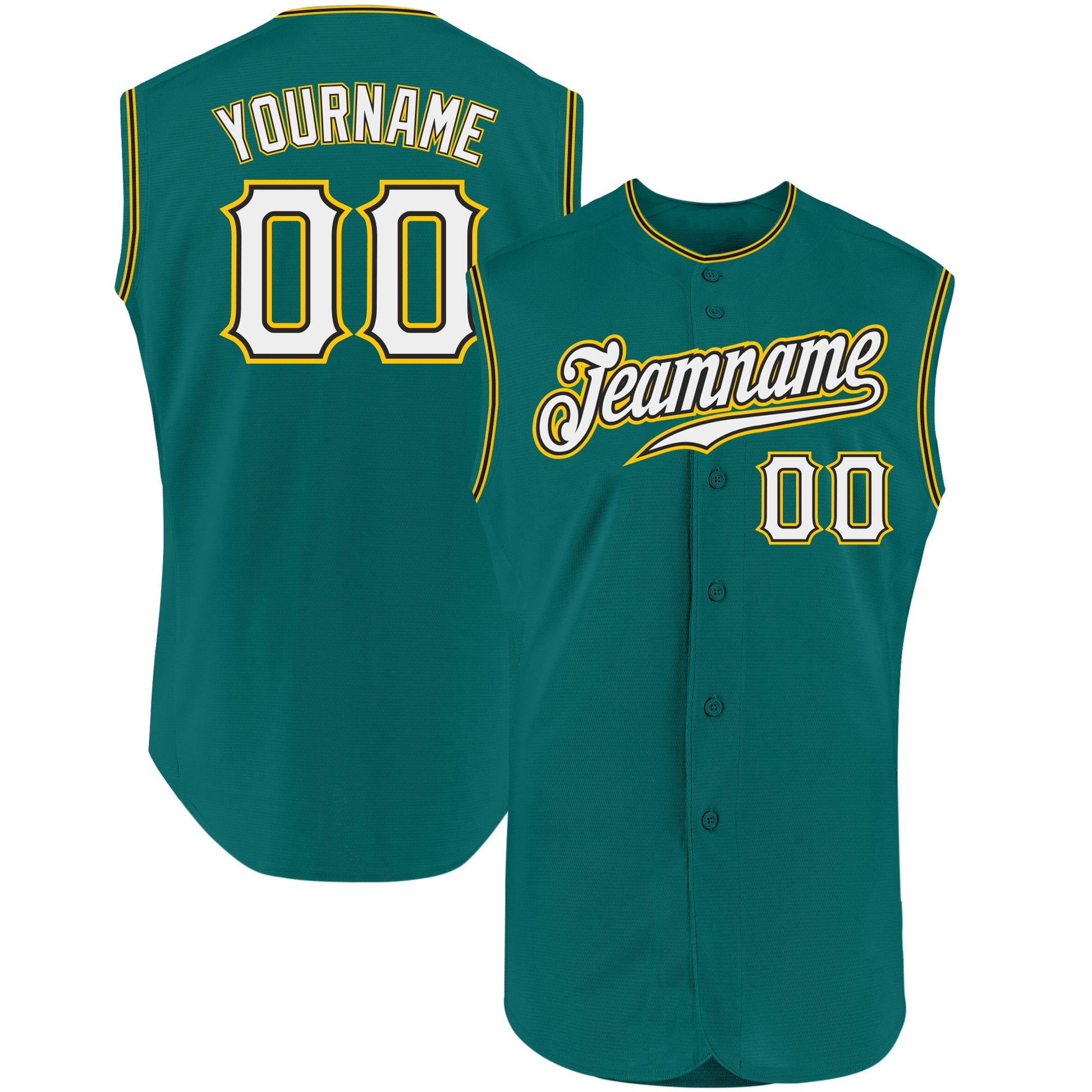 Custom Aqua White-Gold Authentic Sleeveless Baseball Jersey - Main View