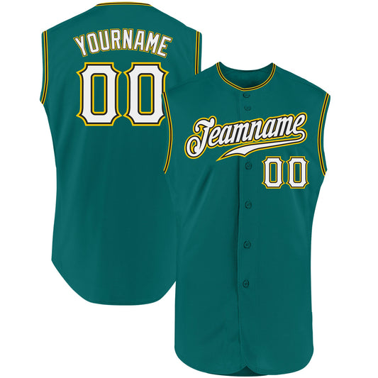Custom Aqua White-Gold Authentic Sleeveless Baseball Jersey - Main View